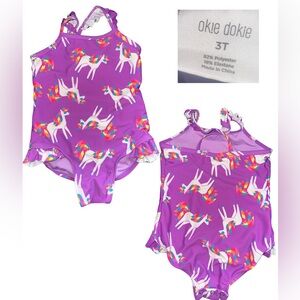 Okie Dokie Purple Unicorn Print Swimsuit